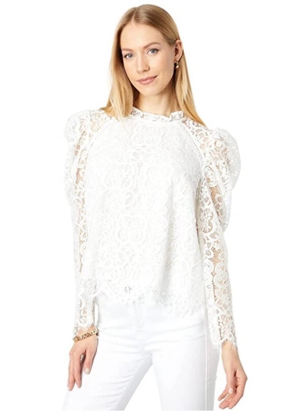 Lilly Pulitzer Averi Lace Top White Size Small NWT Long Sleeve Eyelet Blouse